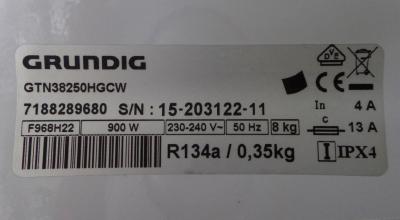 Grundig GTN38250HGCW 7188289680 DD 8kg HP dryer wht Droger Pomp